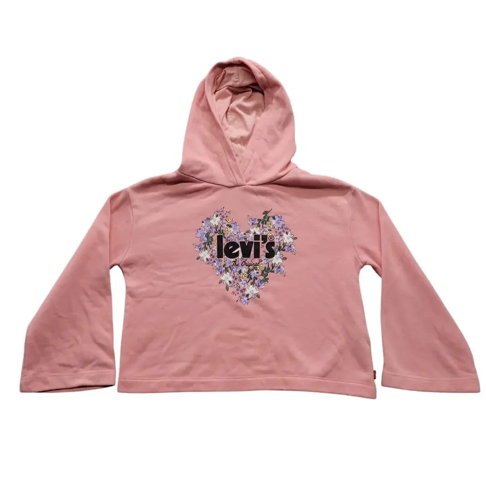 Levi’s Girls Pink Floral Logo Hoodie Size M 10-12 Wide Sleeve Pullover